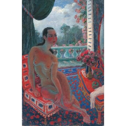 Nude portrait paintings Chinese paintings contemporary artist masterpiece posters canvas prints nude girl on the chair