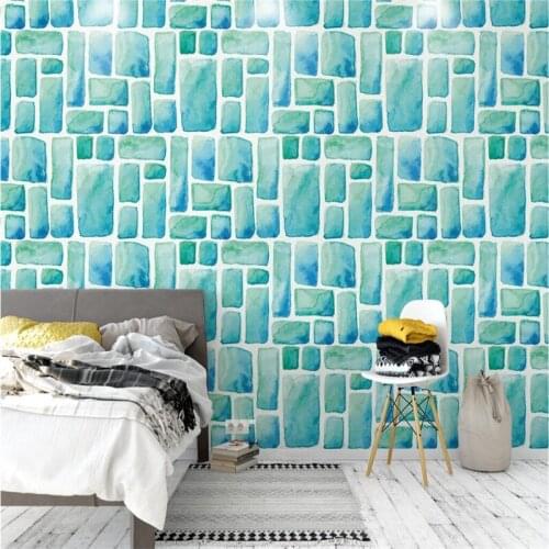 Hand-Painted Wallpaper Photo Mural Creative Geometric Wallpaper Roll Color Block Wallpapers for Living Room Cafe Background Wall