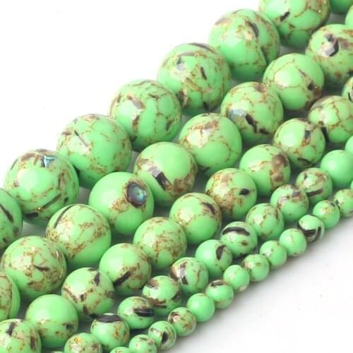 Wholesale Light green Shell Howlite Mala Turquoises Round Loose Beads for Jewelry Making 15'' Strand DIY Necklace 4 6 8 10 12mm