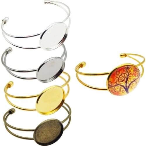 Charm 25mm 4 Color Silver Plated Bangle Base Diy Bracelet Blank Findings Tray Bezel Setting Cabochon Cameo Jewelry Marking