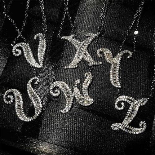 Charm Silver Color Chain Necklace White Zircon 26 Letter Pendant Necklace Luxury Crystal Full Stone Alphabet Necklaces For Women