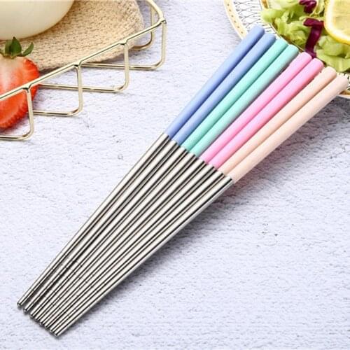 1Pair Non-slip Head Chopsticks 19/23cm Reusable Chopsticks Eco-Friendly Tableware 304 Stainless Steel Food Chopsticks Dinnerware