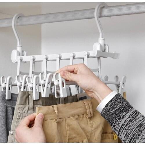 Wardrobe 8 in 1 Magic Drying Pants Finishing Rack Foldable Double Hook Windbreaker Clip Dry And Wet Drying Rack