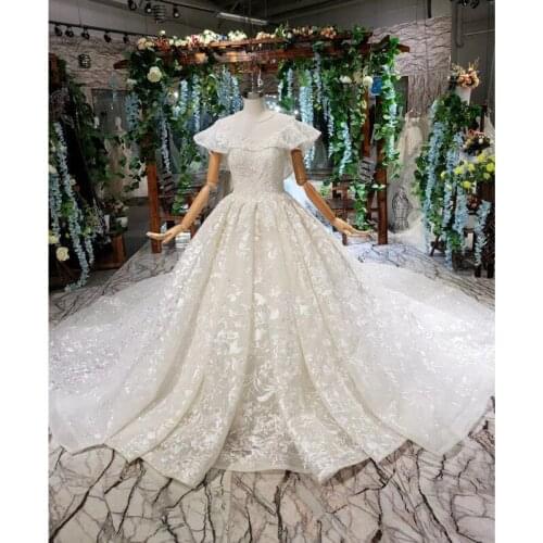 BGW HT42219 Princess Wedding Dresses With Royal Train O-neck Special Cap Sleeves Appliques Bridal Gown Girl Vestido De Casamento