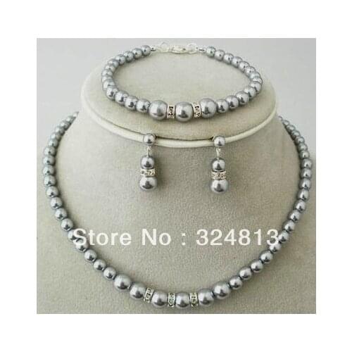 Wedding grey 8*12mm southsea AAA shell pearl necklace earring bracelet