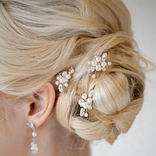 Bridal Jewelry Accessories Pearl Flower U Hair Clip Crystal Rhinestone Bride Hair Sticks Pin Hearwear Wedding Hair Accessories