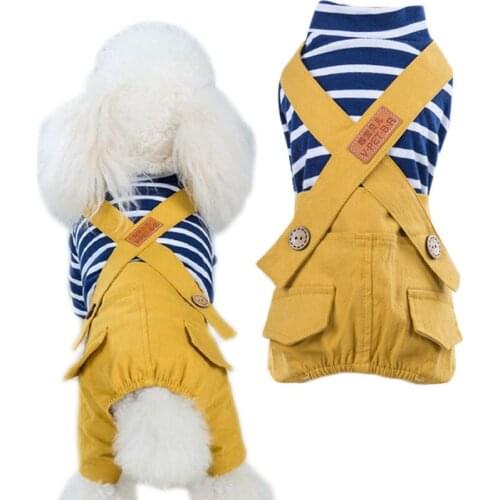 Spring Autumn Pet Clothes Dog Jumpsuit Cotton Strips Shirt Straps Coat For Small Dogs Chihuahua Bichon Cat Overalls Apparel XXL