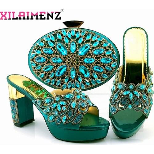 High Quality Teal Color 2020 New Design Italian Women Shoes and Bag Set Slingbacks Slipper with Platform Pretty Women Shoes