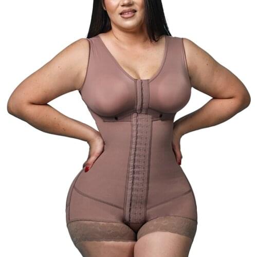 High Compression Hook Fajas Colombianas Shapewear Women Eye Closure Adjustable Breast Garment With Bra Double