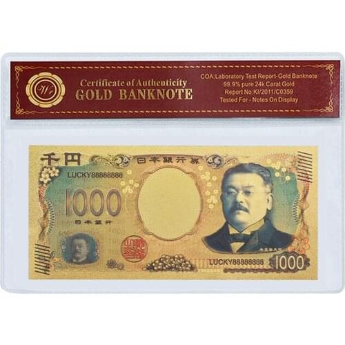 WR Colorful Japanese Gold Plated Banknote 1000 JPY Gold Banknotes For Collection Business Gift