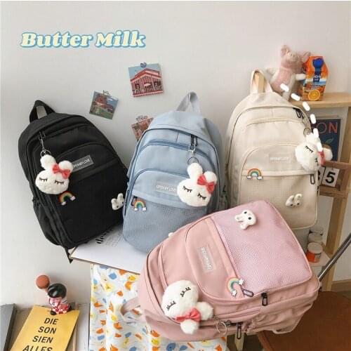 Japanese Fashion Womens Backpack All-match Solid Color Nylon School Backpacks Waterproof And Anti-theft Travel Backbag