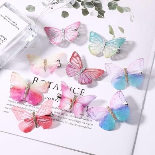 2Pcs/Pack Girls Beautiful Colorful Simulation Butterfly Hair Clips Sweet Hair Ornament Headband Hairpins Kids Hair Accessories