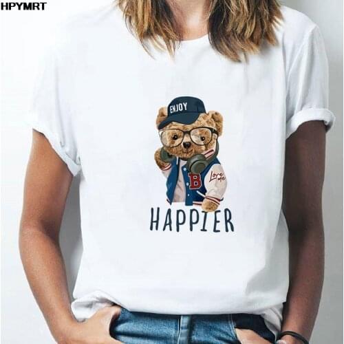 Women Graphic Cute Bear Print Summer 90s Casual Fashion T-shirt Aesthetic Graphics Female Clothes Tops Tees Short sleeve Tshirts