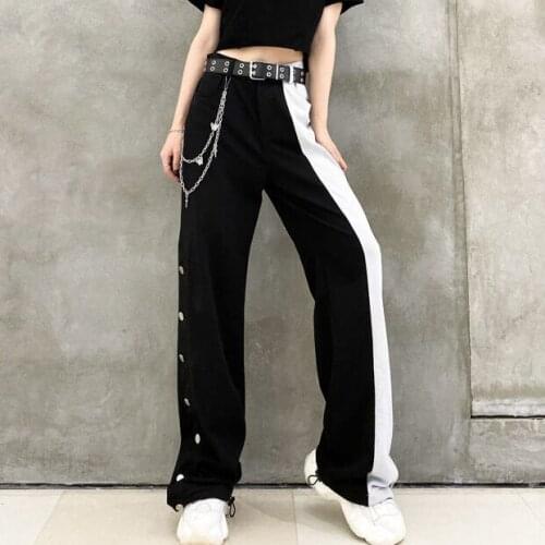 Wide-leg pants womens 2021 spring and autumn new drape mopping pants black and gray stitching loose casual pants