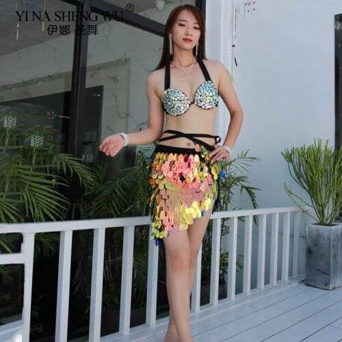 Belly Dance Mermaid Sequin Clothing Sexy Long Dress Set Sequin Women Oriental Belly Dance Costumes for Sale Dancing Outfits Suit