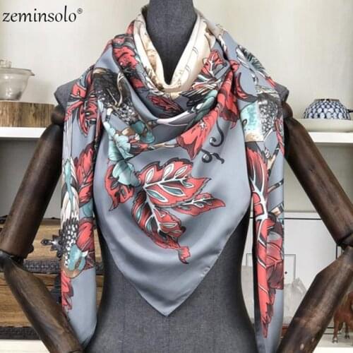 100% Silk Scarf Women Scarves Large Shawls Floral Print Stoles Square Bandana Kerchief Scarf Hijab Female Foulards 130*130cm
