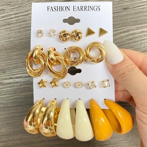 ZOVOLI Trendy Metal Pearl Stud Earrings Set For Women Vintage Gold Color Round Square Earrings Set of Earrings Gifts Jewelry