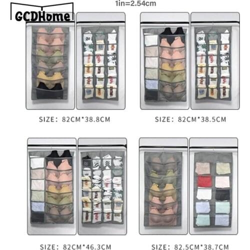 1PC Double-sided Hanging Bag Folding Clothing Storage Bag Clear Socks Bra Underwear Rack Hanger Storage Bags Organizer 4 Sizes