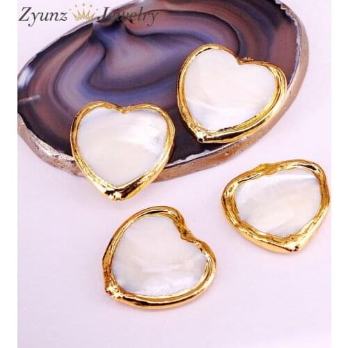 10PCS, Gold Color Mother of Pearl Beads, Heart shape shell Spacer Bead for Unique Jewelry Making Supplies