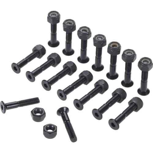 16Pcs Carbon Steel Four Wheel Skateboard Truck Bridge Hardware Set Surfboard Long Board Lengthened Screws Bridge Nail Bolts Nuts
