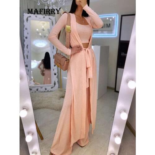 Autumn Casual Women Solid Three Piece Suit Vest+Jacket+Pants Loose V Neck Set Female High Waist Pants Button Coat Homewear 3Pcs