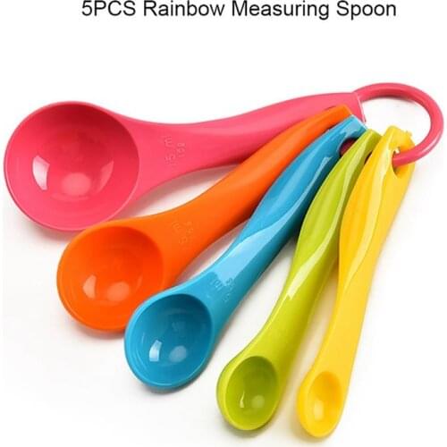 5Pcs/Set Lovely Colorful Plastic Measuring Cups Measure Spoon Kitchen Tool Kids Spoons Measuring Set Tools For Baking Coffee Tea