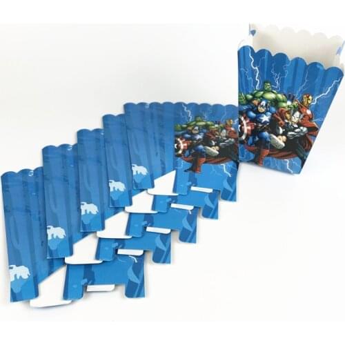 6Pcs 14*9*6cm Avengers Theme Popcorn Boxes Birthday Party decoration Cartoon Disposable Popcorn Box Supplies