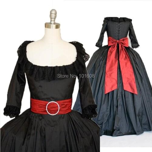 Tailored!Black taffeta French Duchess Civil war Theatre Southern Belle DRESS Tartan Victorian Colonial dresses HL-282