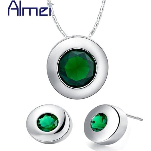 Almei 40% Off 2017 Sale Wedding Jewelry Sets for Woman Silver Color Womens Jewellery Set Blue Red Stone Necklace Earrings T424