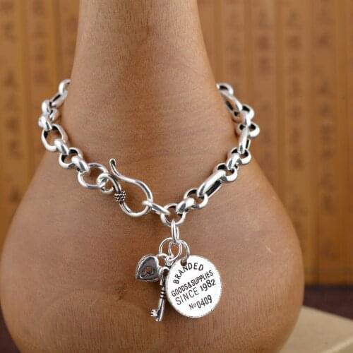 925 pure silver key circle of pearls wholesale silver bracelet Thai silver restoring ancient ways process female money bracelet