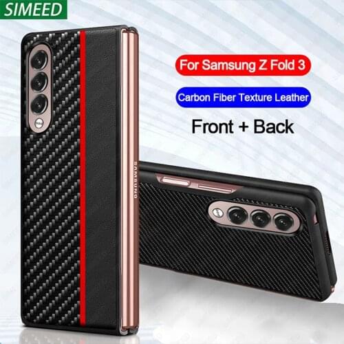 For Samsung Galaxy Z Fold 3 5G Case Carbon Fiber Texture Leather Protection Back Cover Capa for Samsung Z Fold 2 Fold3 Fold2
