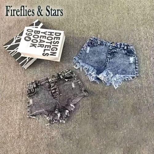 Summer girls jeans baby denim shorts kids shorts children streetwear toddler hot bottoms ripped tassel pocket 2 to 7 yrs