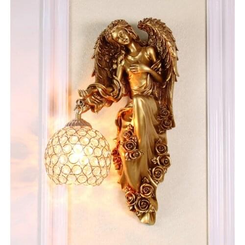 European Retro Creative Angel Wall Lamp Living Room TV Background Wall French Light Luxury Corridor Bedroom Bedside Lamp