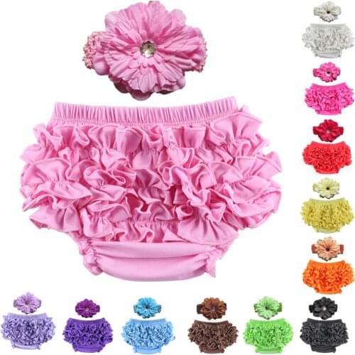Cotton Ruffle Baby Bloomers 12 Colors Cute Pants Tutu Design Infant Short Diaper Cover Headband Set беби-блумер