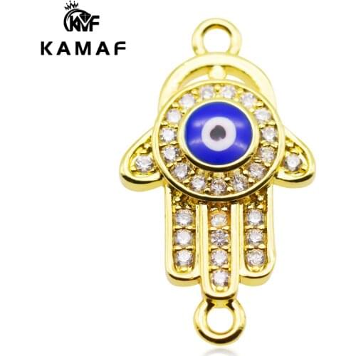 KAMAF 5pcs/pack High quality zircon drop oil material devils eye palm connector for making bracelet necklace jewelry