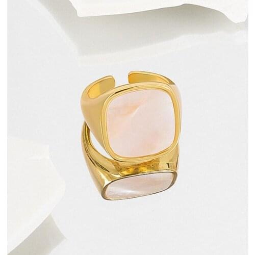 Women Ring White Shell Geometric Party Jewelry Trendy Silver Color Wide Rings Gold Color Finger Accessories Gifts KOFSAC