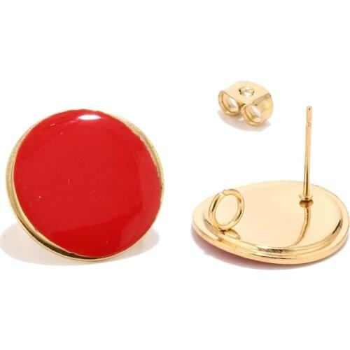 6pcs Gold 18mm Stainless Steel Round Stud Earring Post Earrings Connector Findings for diy Earring Making with Open Ring