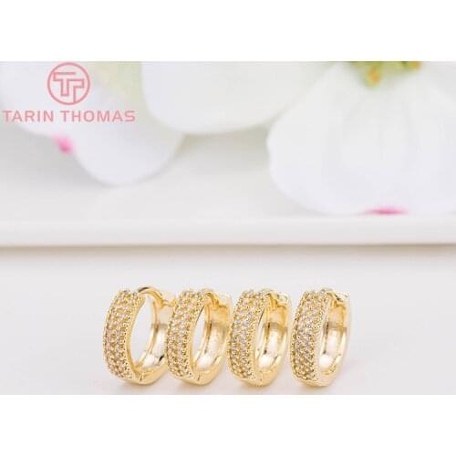 4PCS 24K Gold Color Brass with Zircon Round Earrings Hoop Earring Clip High Quality DIY Jewelry Making Findings
