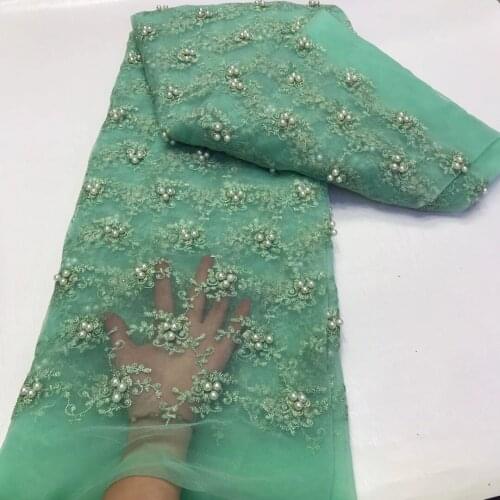 French Lace Fabric 2021 High Quality Lace With Beads Latest African Embroidery Tulle Lace Fabric Nigerian Lace For Wedding 5yard