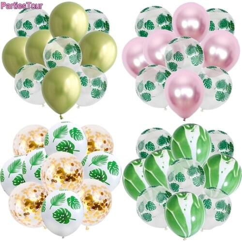 10X 12inch Palm Leaf Latex Balloon Transparent Balloon Dinosaur Jungle Theme Summer Hawaii Party Decor Green Leaves Helium Globa