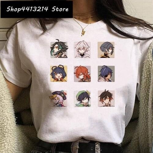 Hot Games Genshin Impact T Shirt Women Kawaii Egirl Cartoon Graphic Tees Funny Keqing 2021 Aesthetic Female Tshirt tops