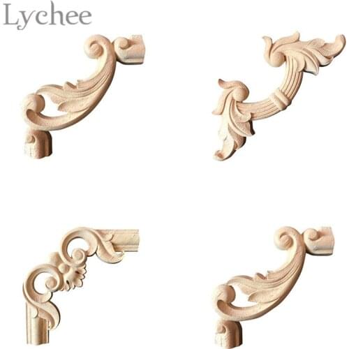Lychee Life Unpainted Wood Carved Corner Applique for Door Cabinet Vintage Frame DIY Decorative Wooden Crafts