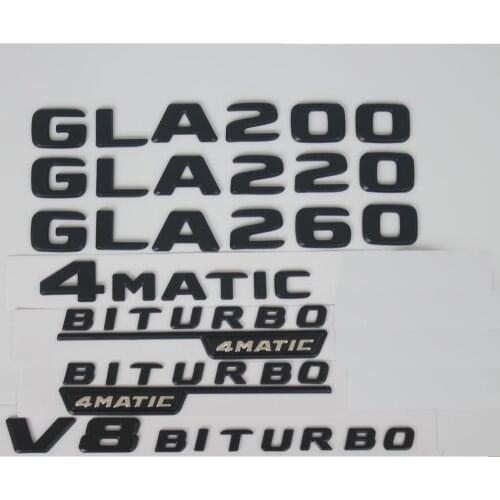 Matte Black Trunk Letters Badge Badges Emblem Emblems Sticker for Mercedes Benz GLA200 GLA220 GLA250 GLA260 V8 BITURBO 4MATIC