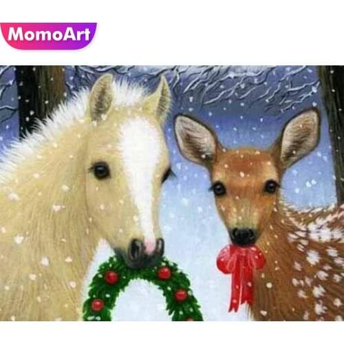 MomoArt 5D DIY Diamond Embroidery Horse Rhinestone Picture Diamond Painting Christmas Animal Craft Kit Home Decor Gift