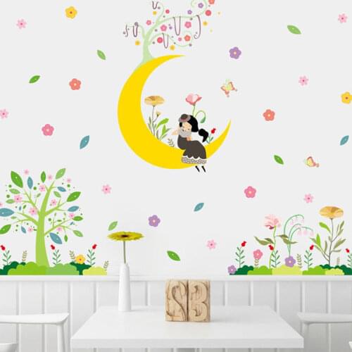 Cartoon Moon Girl Wall Sticker for Kids Bedroom Corridor Kindergarten Home Wall Decoratiion Waterproof Removable Wall Stickers