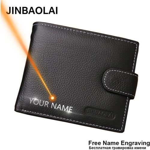 JINBAOLAI Men Wallets Genuine Cow Leather Short Zipper Hasp Male Purse Coin Pocket Card Holder Vintage Brand High Quality Wallet