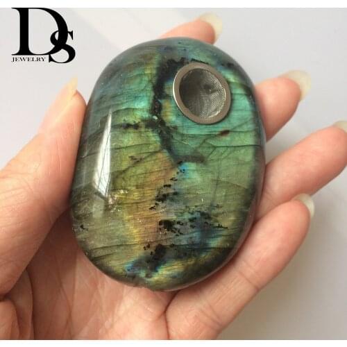 Natural Labradorite Smoking Pipe Quartz Palm Worry Stone Healing Crystal Stone Home Decoration Gift