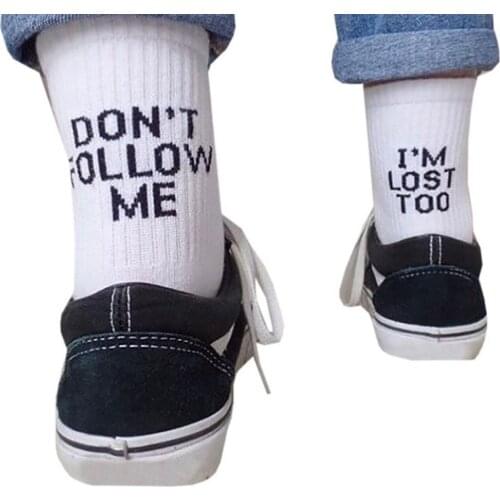 Explosive Socks DON`T FOLLOW ME I AM LOST TOO Cotton Socks Mens Man Socks Maele Socks Sox Letters Casual Socks Funny Style Sale