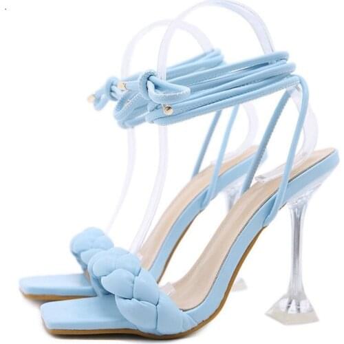 New Summer Fashion Design Woven Ladies Sandals Transparent Weird High Heels Ladies Sandals Open Toe Shoes Women Shoes