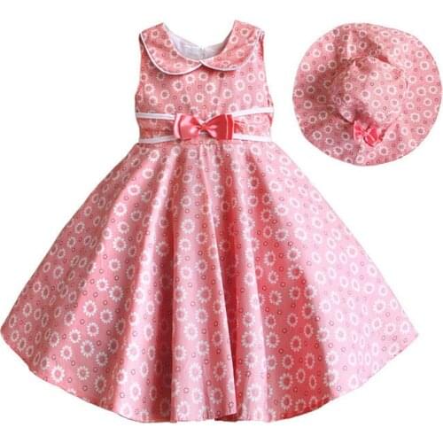 New Grils Dress with Hat Summer Floral Print Baby Girls Dresses Party Princess Sleeveless Birthday Christmas Gift Kids Clothing